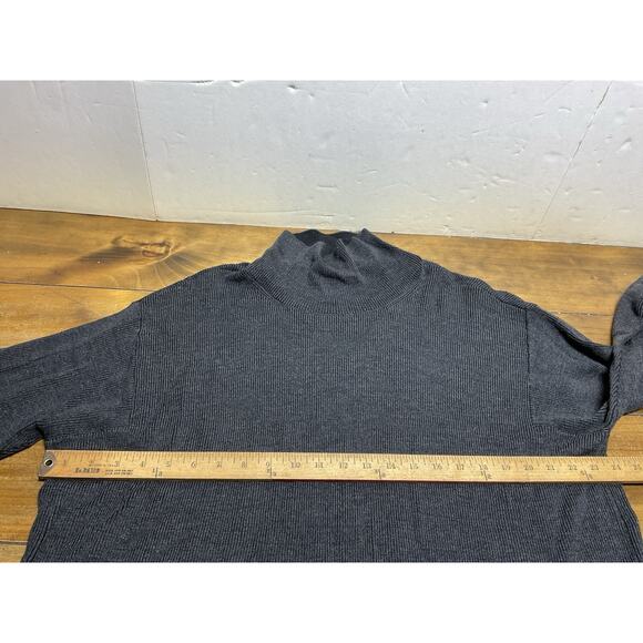 Eileen Fisher Charcoal Gray Mock Neck Extra Fine Merino Wool Tunic Sweater L - Picture 7 of 12
